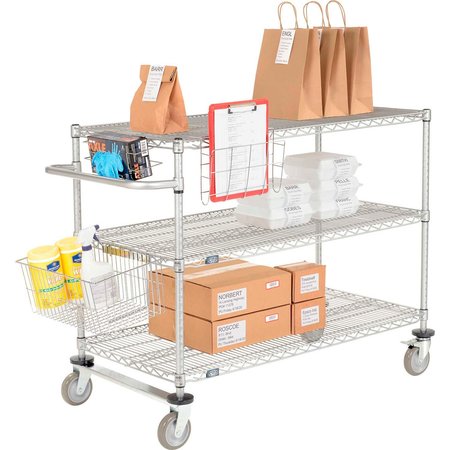NEXEL Chrome Curbside Cart w/3 Shelves & Polyurethane Casters, 24L x 18W x 40H CS18243C